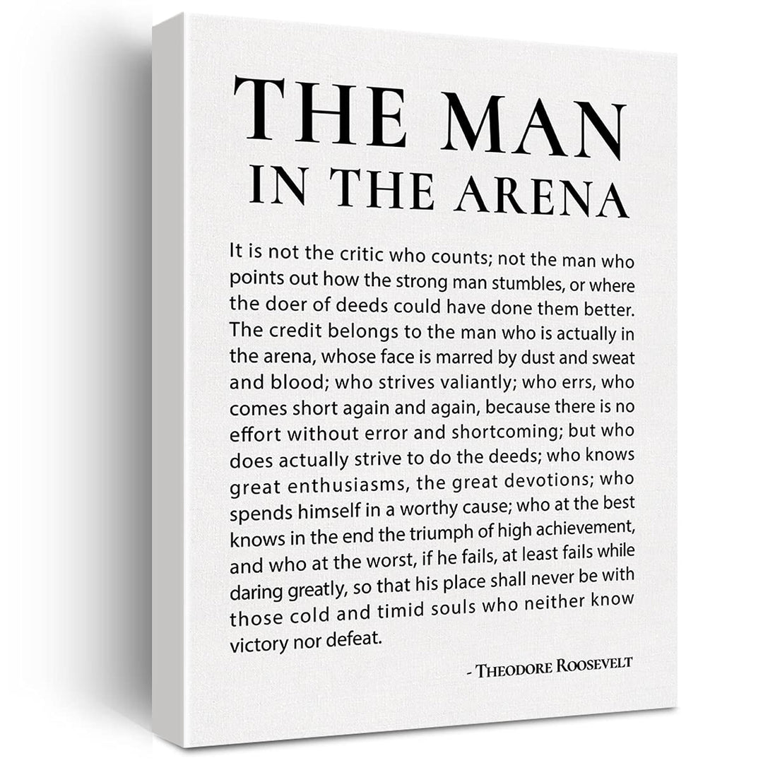 Inspirierender Leinwanddruck mit Zitat "Der Mann in der Arena" und "Positive Theodore Roosevelt"-Spr