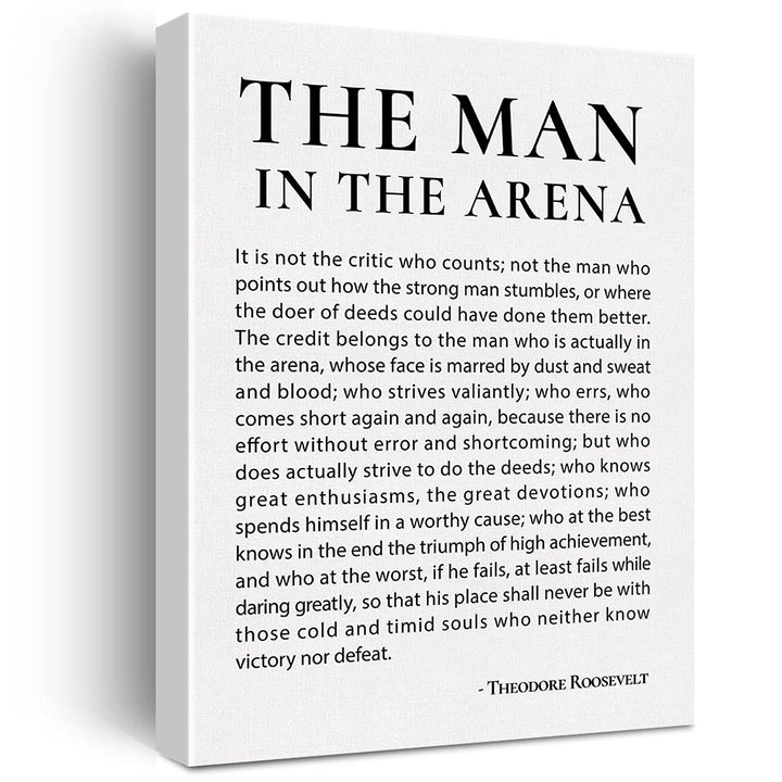 Inspirierender Leinwanddruck mit Zitat "Der Mann in der Arena" und "Positive Theodore Roosevelt"-Spr
