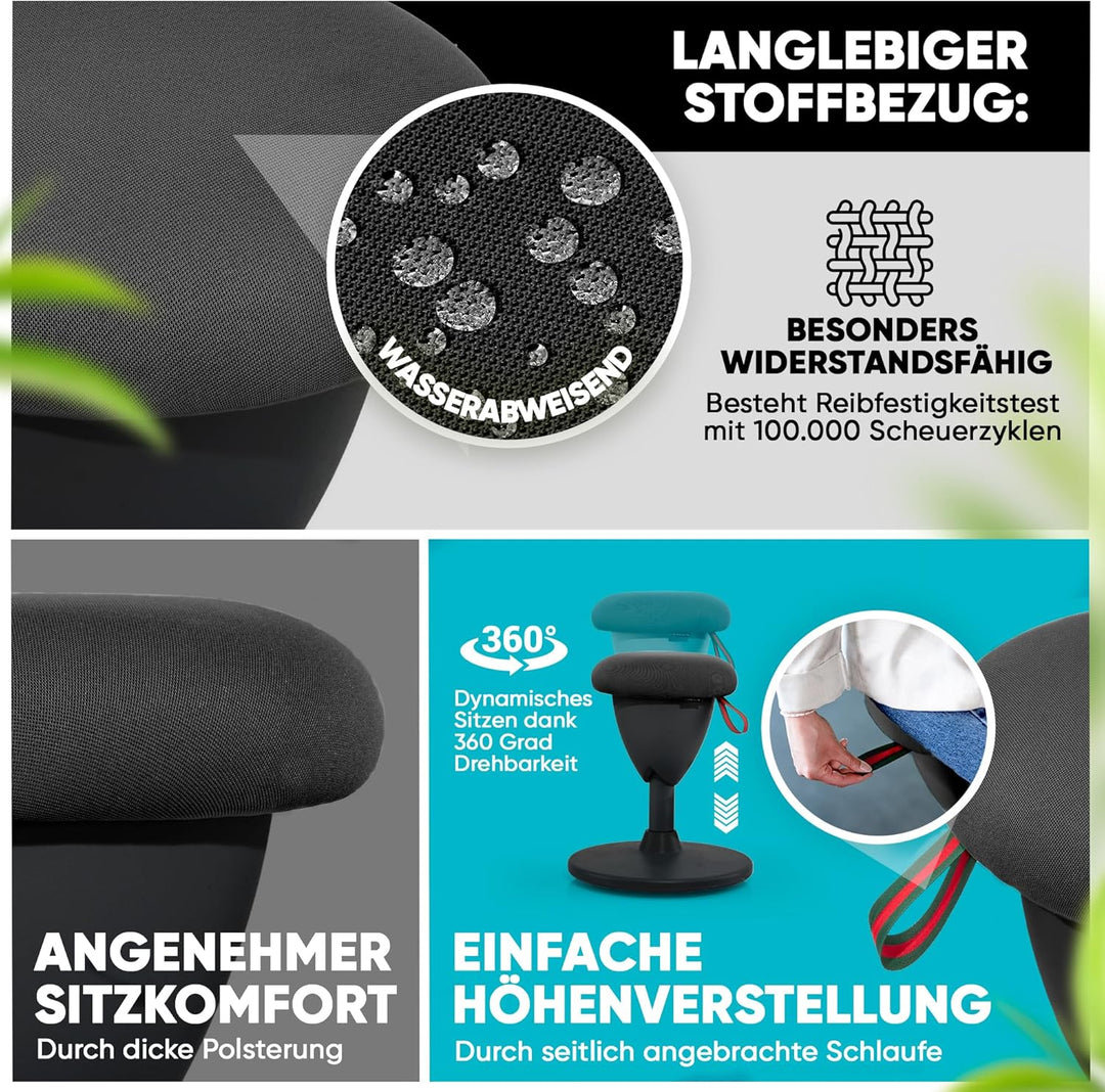 SteinLife Cone [Black Edition] - Stehhocker ergonomisch mit Schwingeffekt - [Höhenverstellbar] - Bür