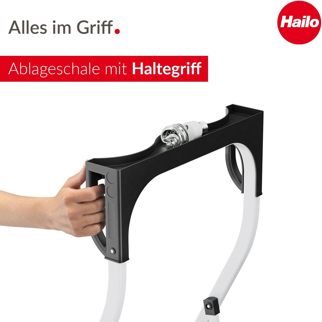 Hailo K75 ComfortLine Klapptritt - 2-stufige Trittleiter aus Stahl mit Sicherheitsbügel und Ablagesc