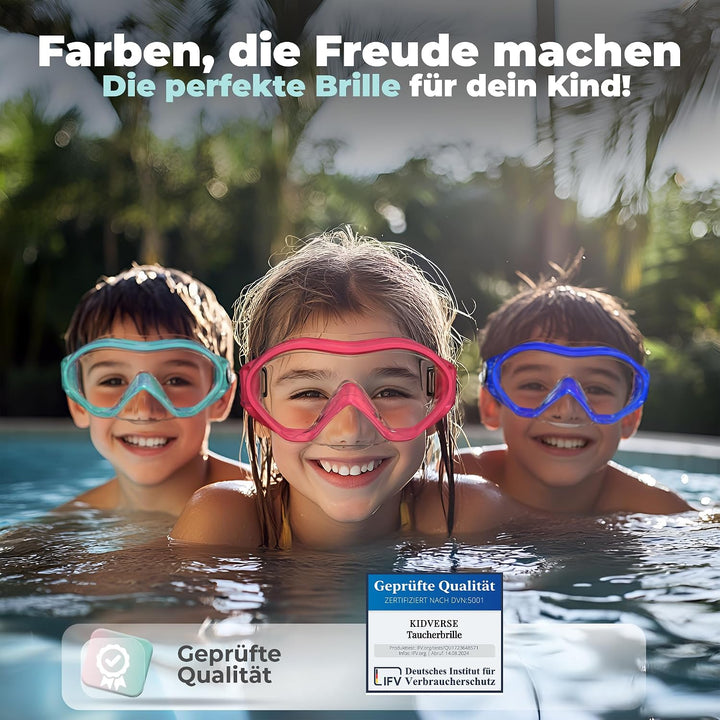 KIDVERSE Taucherbrille Kinder mit Nase - Panorama Tauchmaske Kinder - Geprüfte Schwimmbrille Kinder