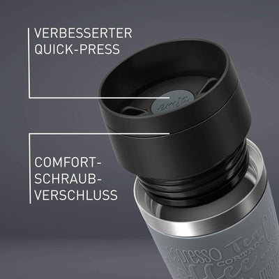 Emsa N20205 Travel Mug Classic Isolierbecher 0,36 Liter | neuer Komfort-Schraubverschluss | Edelstah
