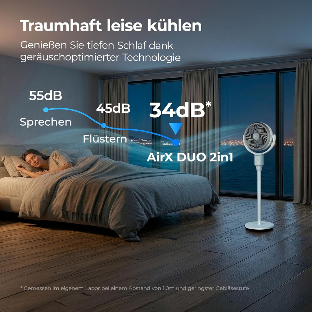 aeco AirX Duo 2in1 Tischventilator & Standventilator mit Fernbedienung | 61-118 cm Höhe | 135° + 85°