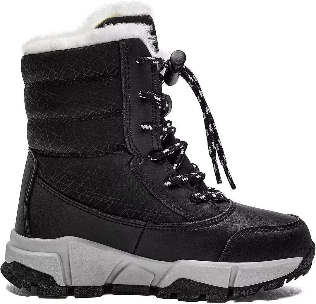 HOBIBEAR Kinder Winterstiefel Schneestiefel Winter Outdoor Warme Stiefel Jungen Mädchen 35 EU Schwar