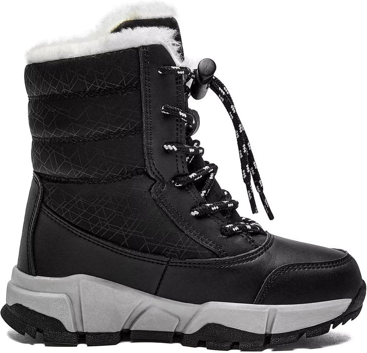 HOBIBEAR Kinder Winterstiefel Schneestiefel Winter Outdoor Warme Stiefel Jungen Mädchen 35 EU Schwar