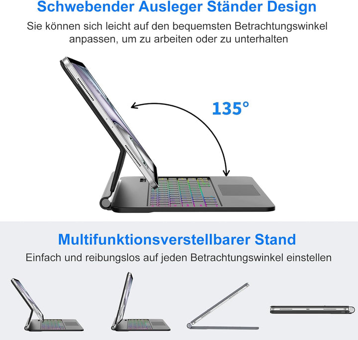 Magic Keyboard für iPad Air 11Zoll M4 2026 M3 2025 M2 2024, Air 5/4 Gen 10.9 Zoll, Multi Touch Track