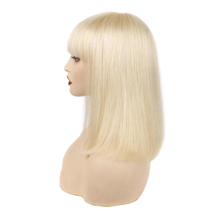 Huarisi 613 Straight Bob Wigs Human Hair with Bangs, 12 Inch Short Blonde Wigs None Lace, 8a Grade B