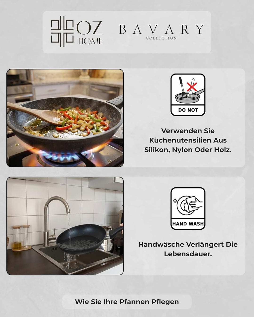 Bavary Bratpfannenset 3-teilig 20/24/28 cm – Granit Antihaftbeschichtung – PFOA & PTFE-frei – Gegoss