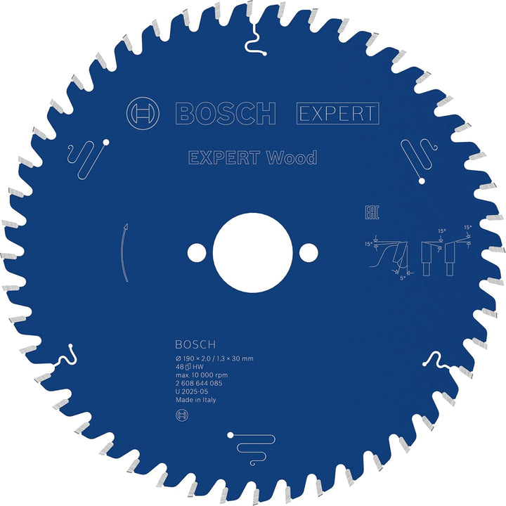 Bosch Professional 1x Kreissägeblatt Expert for Wood (Holz, Sägeblatt Ø 190 x 30 x 2 mm, 48 Zähne, Z