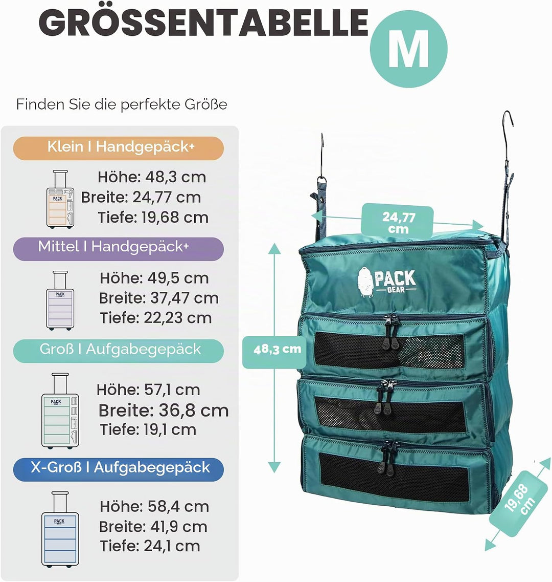 Pack Gear Koffer-Organizer | Packen Sie mehr in Ihr grosses oder Handgepäck | sofort auspacken mit d