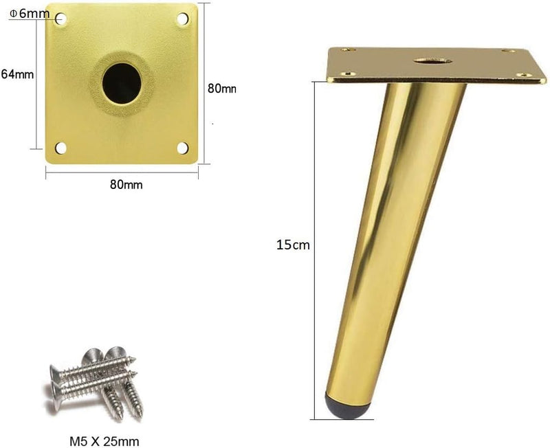 Drenky 4 Stück Schräge Tischbeine, Metallschrankbeine, Kegel Möbelbeine, 201 Edelstahl, Golden, 15 c