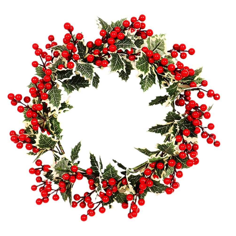 BESPORTBLE Weihnachtskranz Rote Beere künstliche Beere Holly Berry grüne Blätter Türkranz Wandkranz