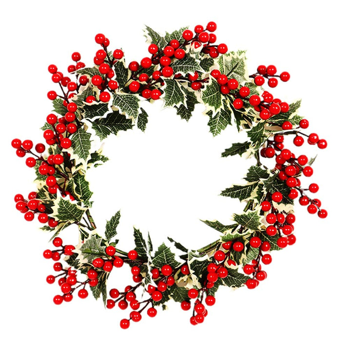 BESPORTBLE Weihnachtskranz Rote Beere künstliche Beere Holly Berry grüne Blätter Türkranz Wandkranz