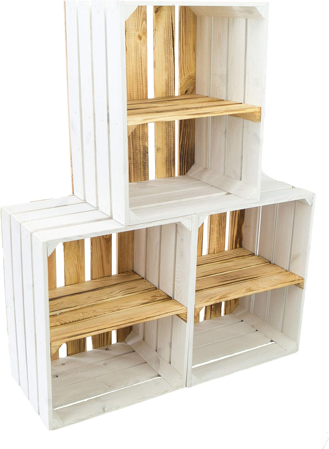 3er Set Holzkisten Paula weiss mit geflammten Boden ca. 50x40x30cm Johanna Aufbewahrungsbox Aufbewah