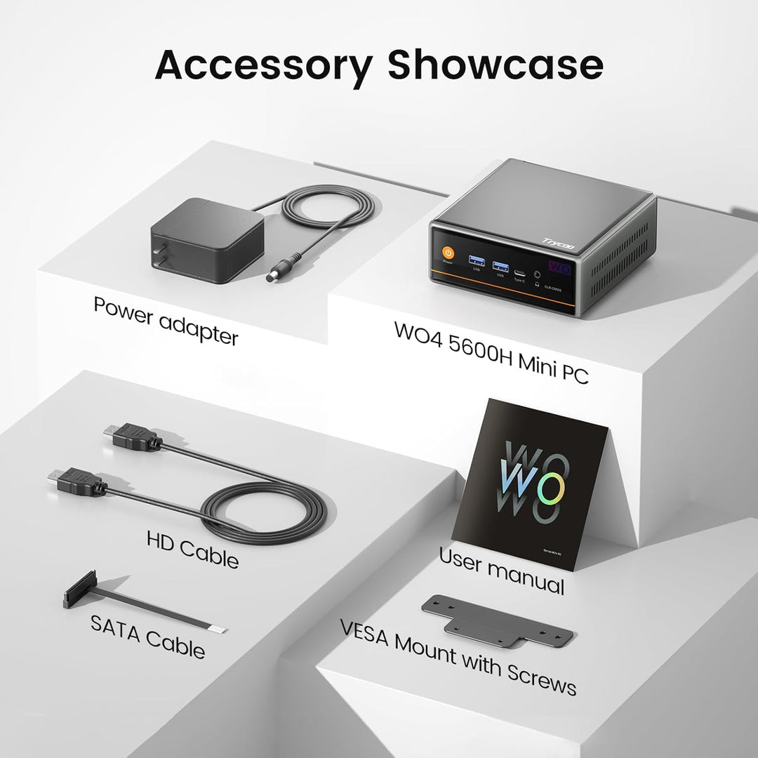 Trycoo Mini PC AMD Ryzen 5 5600H (6C/12T, up to 4.2GHz),16GB DDR4 RAM,512GB SSD,WiFi 6/ BT5.2/ Type-