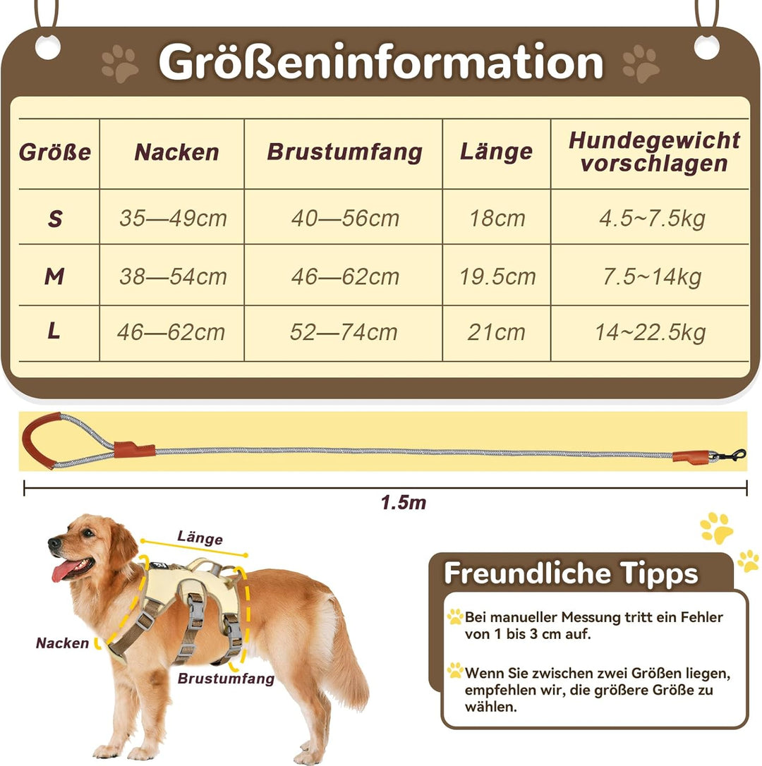 Mehrzweck-Hundegeschirr mit Leine Set, Ausbruchsicheres Anti Zug Hundegeschirr, Anti Zug Geschirr Hu