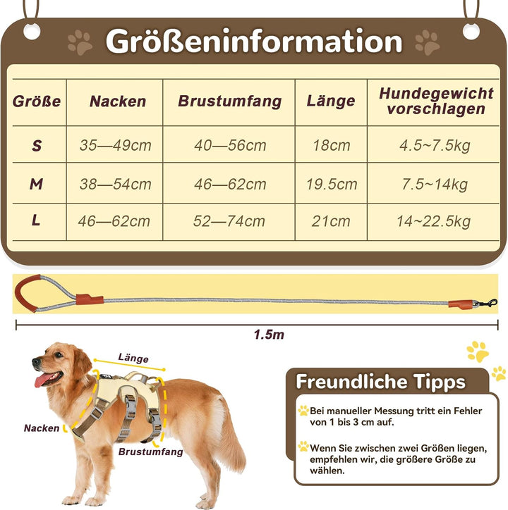 Mehrzweck-Hundegeschirr mit Leine Set, Ausbruchsicheres Anti Zug Hundegeschirr, Anti Zug Geschirr Hu
