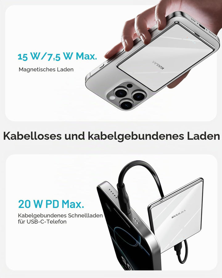 Power Bank Ultra Slim,MagSafe PowerBank 5000mAh 6.9mm,PD20W Kleine Powerbank Magnetische Wireless Ex