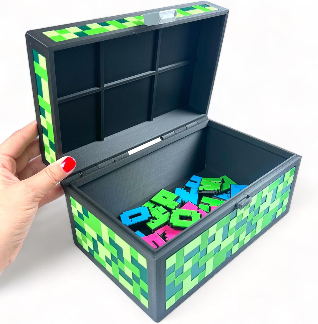 XXL Kinder Truhe - 3D-Spielbox im Pixelstil - Bunte Dekoration für Kinderzimmer - Leicht und geräumi
