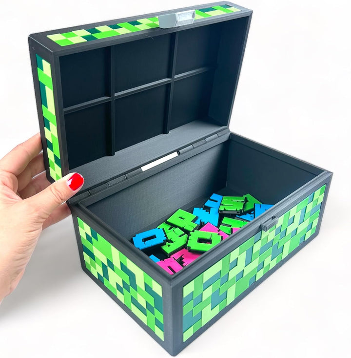 XXL Kinder Truhe - 3D-Spielbox im Pixelstil - Bunte Dekoration für Kinderzimmer - Leicht und geräumi