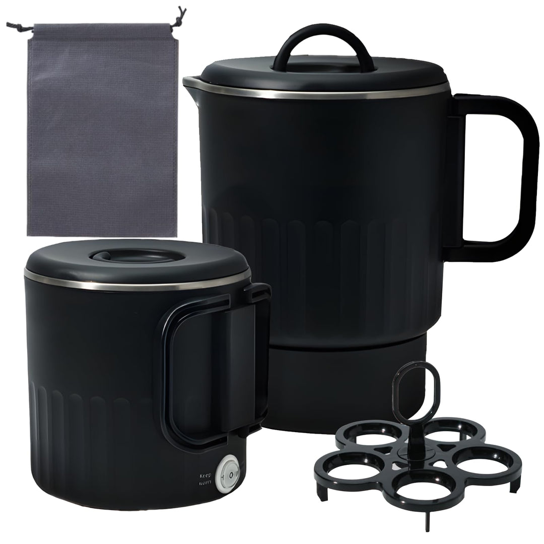 Faltbarer Wasserkocher 1L mit Eierhalter Aufbewahrungstasche Schwarz Reise Camping Wasserkessel Trag