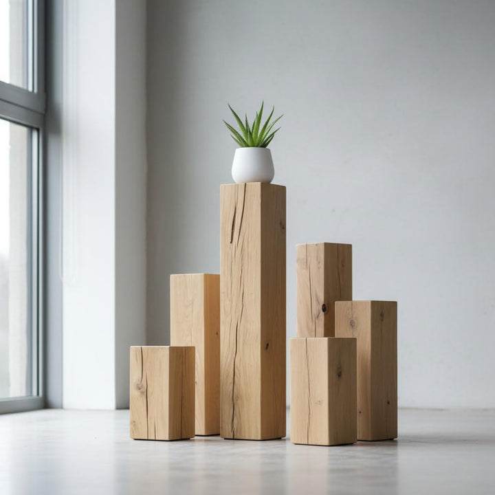 ms factory Holzblock Eiche Massiv - Handgefertigter Holzklotz - Rustikale Holzsäule - Beistelltisch
