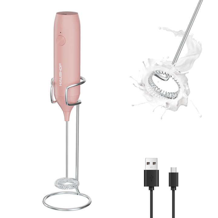 HAUSHOF Milchaufschäumer Stab, Wiederaufladbarer Hand-Milchschäumer, mit Schneebesen aus Edelstahl,