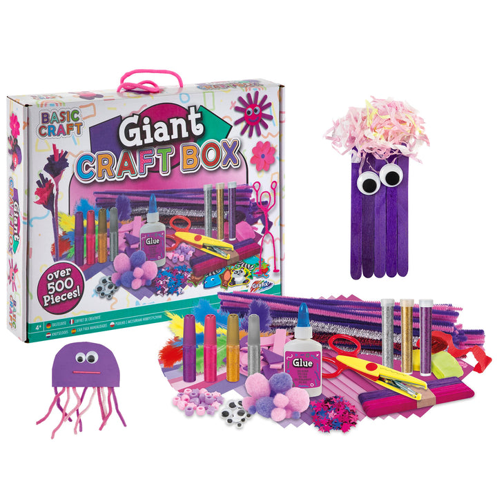 Grafix XL Lila Bastelset | Giant Craft Boxfür Kinder ab 4 Jahren | Über 500 DIY-Bastelmaterialien |
