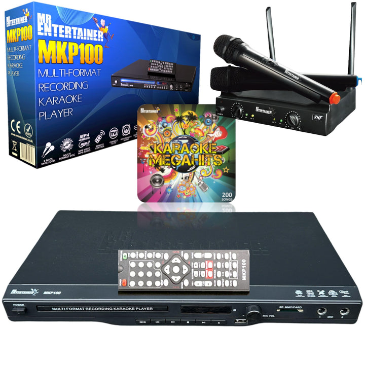 Mr Entertainer MKP100 CDG DVD MP3G Karaoke Player HDMI / Record / Rip / USB (drahtlose Mikrofone + 2