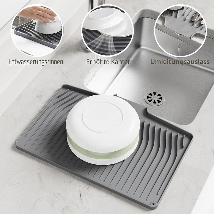 Premium Silikon Geschirr-Trockenmatte mit Gefälle-Design – Rutschfest, Hitzebeständig (bis 230°C), S