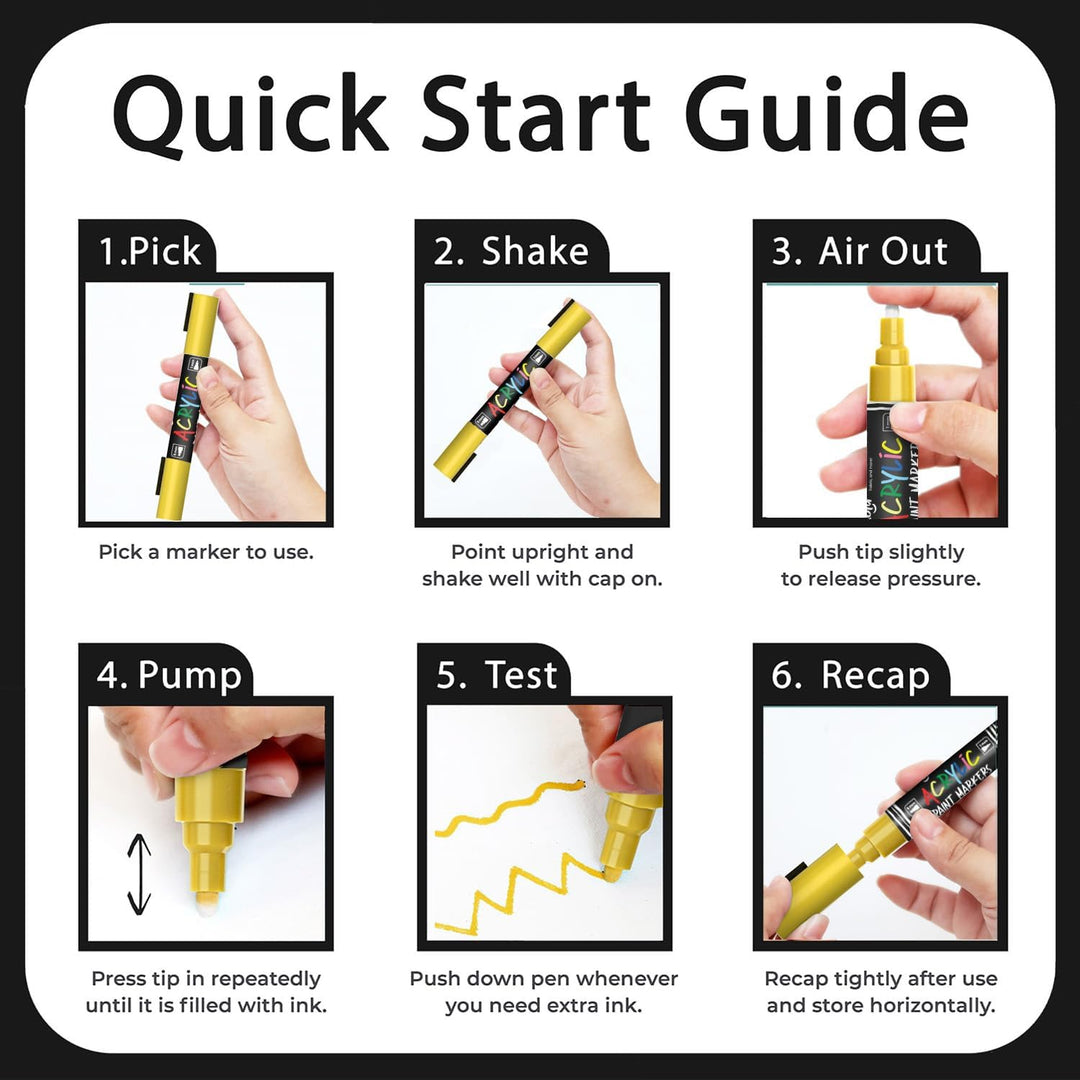 Chalkola 4 Acrylmarker Dualspitze (Weiss, Schwarz, Gold & Silber) 1mm+5mm Acrylic Marker, Acrylstift
