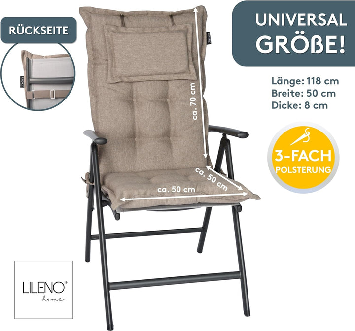 LILENO HOME Gartenstuhl Auflagen als [2er Set - Hochlehner] in Taupe Y - Bequeme Liegen als Sitzaufl