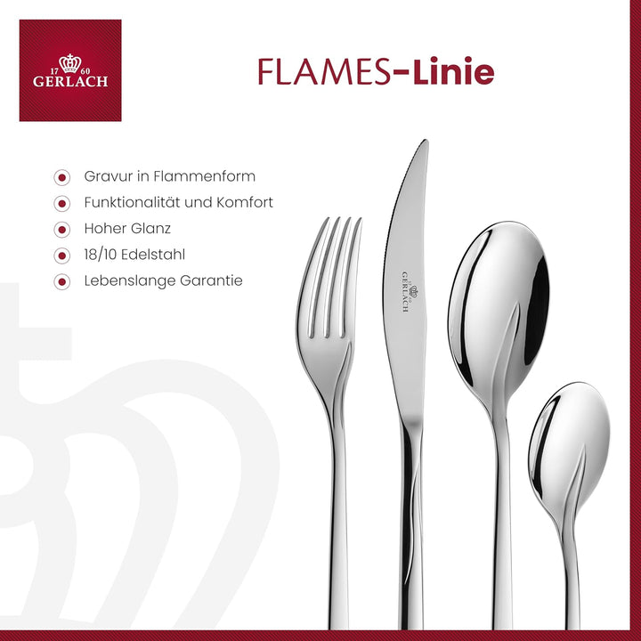 Gerlach Flames Besteck-Set 12 Personen Spülmaschinenfest Essbesteck Edelstahl Elegantes Tafelbesteck