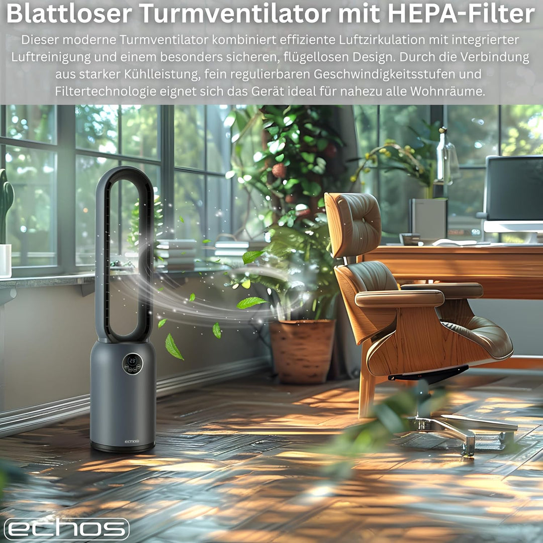 Echos® Turmventilator sehr leise Standventilator energiesparend Bodenventilator mit Fernbedienung Ve