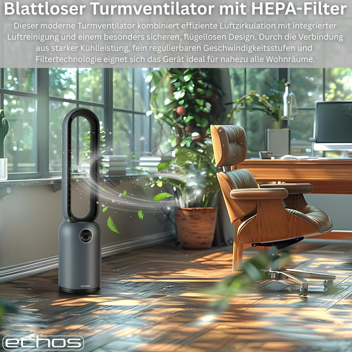 Echos® Turmventilator sehr leise Standventilator energiesparend Bodenventilator mit Fernbedienung Ve