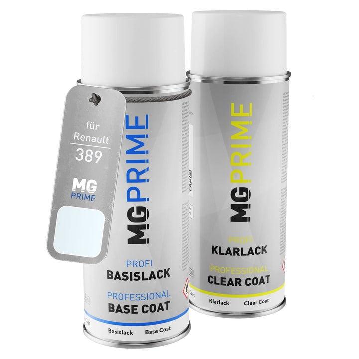 MG PRIME Autolack Sprühdosen Set für Renault 389 Blanc Glacier/Arktisweiss Basislack Klarlack Sprayd