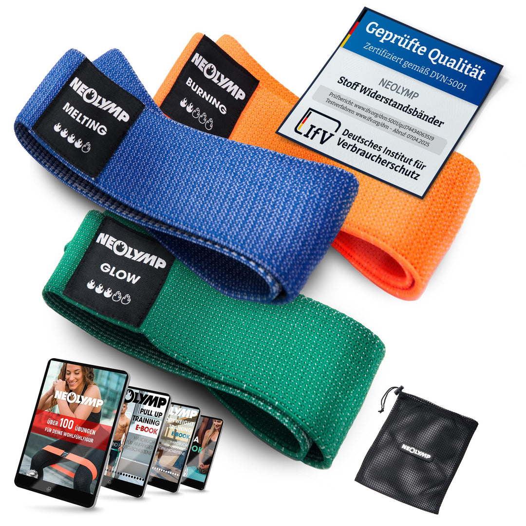 NEOLYMP Miniband Fitness aus Stoff + E-Book mit über 100 Übungen – Minibands Trainingsband Beine Boo