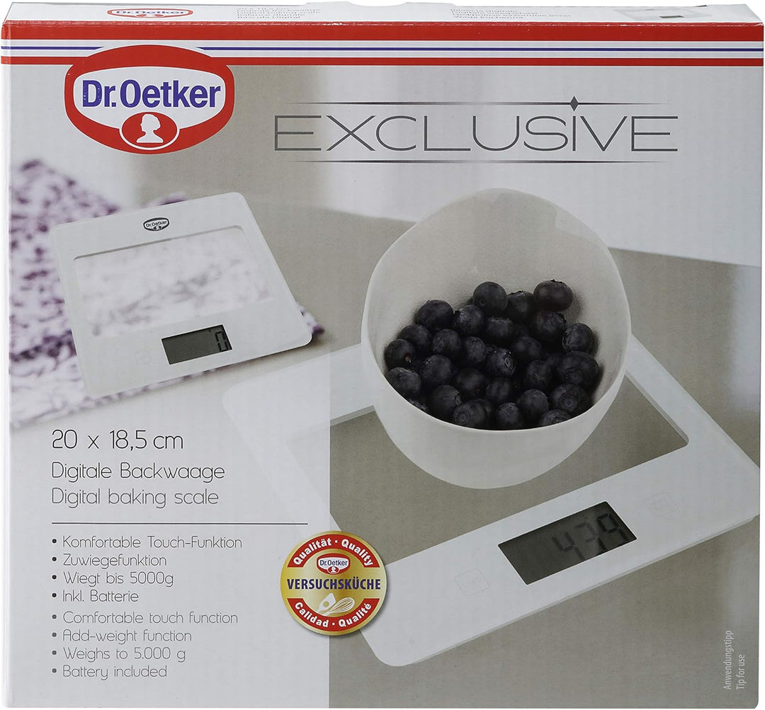 Dr. Oetker Digitale Backwaage EXCLUSIVE, Küchenwaage mit grossem und gut lesbarem Display, Digitalwa