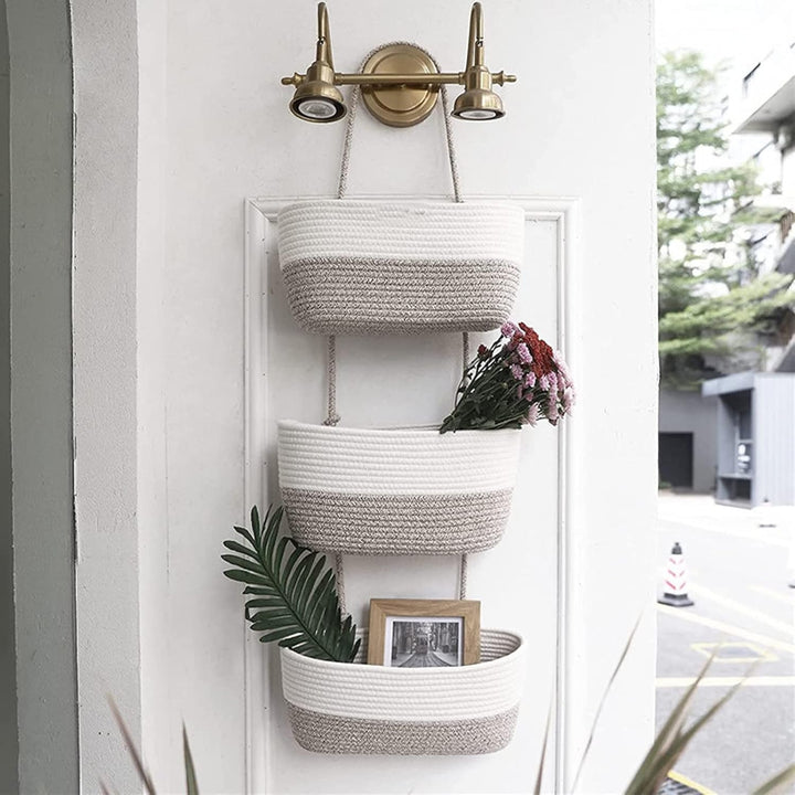 Hängeorganizer, 3 Stufiger Tür Wand Hängend Korb, Wall-Mounted Veranstalter lagerung körbe aus Baumw