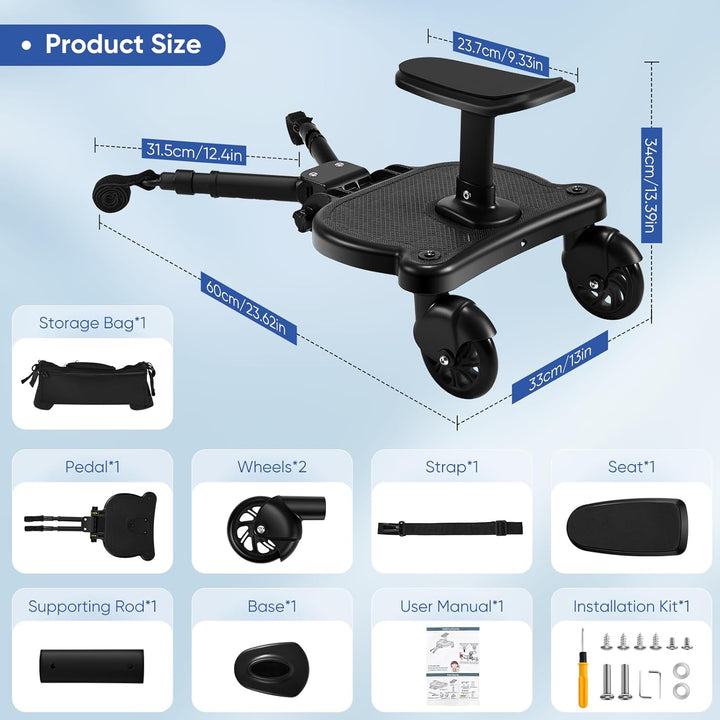 Mevip Buggy Board mit Sitz, Trittbrett Mitfahrbrett universal, Kinderwagen Board mit Kinderwagen Org