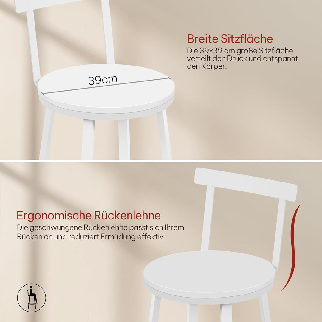 WOLTU Barhocker 2er Set, Barstuhl, Bar Hocker rund, Küchenhocker mit Lehne, Metallgestell, Fussstütz