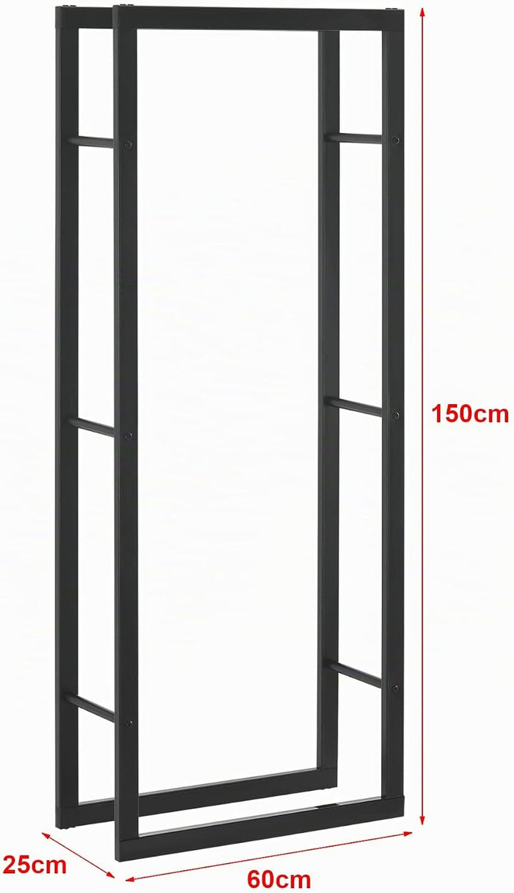 [en.casa] Kaminholzregal Täby Brennholzregal innen aussen Metall 60 x 25 x 150 cm Holzunterstand Sta