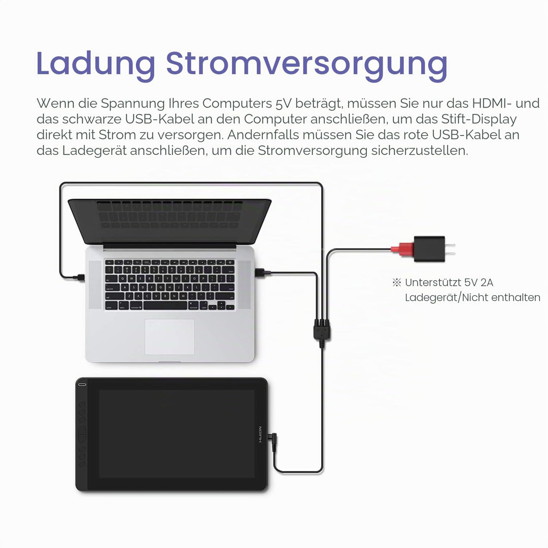 HUION 3-in-1 Typ-C-Kabel für Huion KAMVAS 12 13 16(2021) Drawing Mornitor mit HDMI, Strom- und USB-K