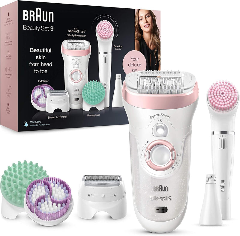 Braun Silk-épil 9 Beauty-Set, Epilierer Damen / Haarentferner, FaceSpa Gesichtshaarentferner, Aufsät