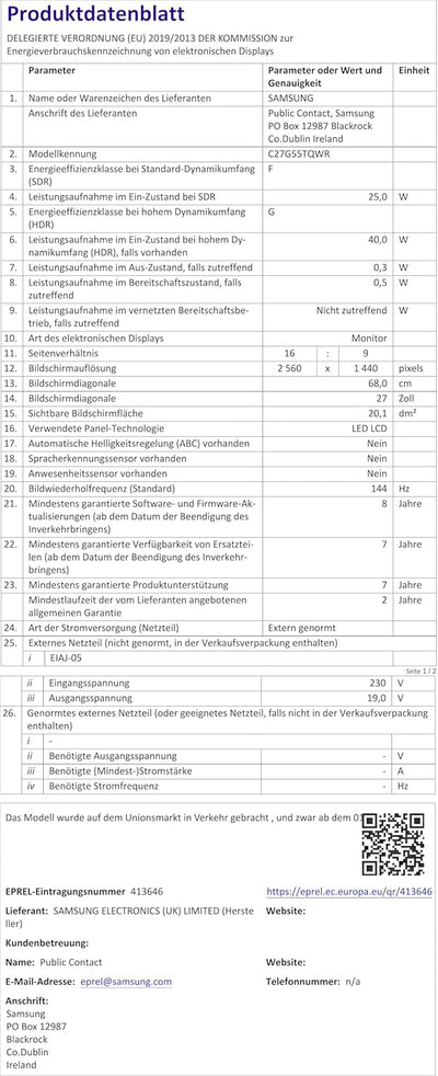 Samsung LC27G55TQWRXEN 27p Curved VA QHD, Schwarz, Einheitsgrösse