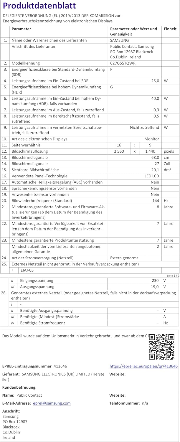 Samsung LC27G55TQWRXEN 27p Curved VA QHD, Schwarz, Einheitsgrösse