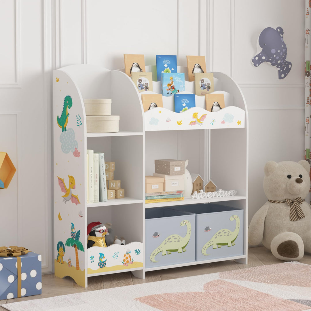 [en.casa] Kinderregal Lysekil Bücherregal für Kinder mit 2 Aufbewahrungsboxen Spielzeugregal 100 x 9