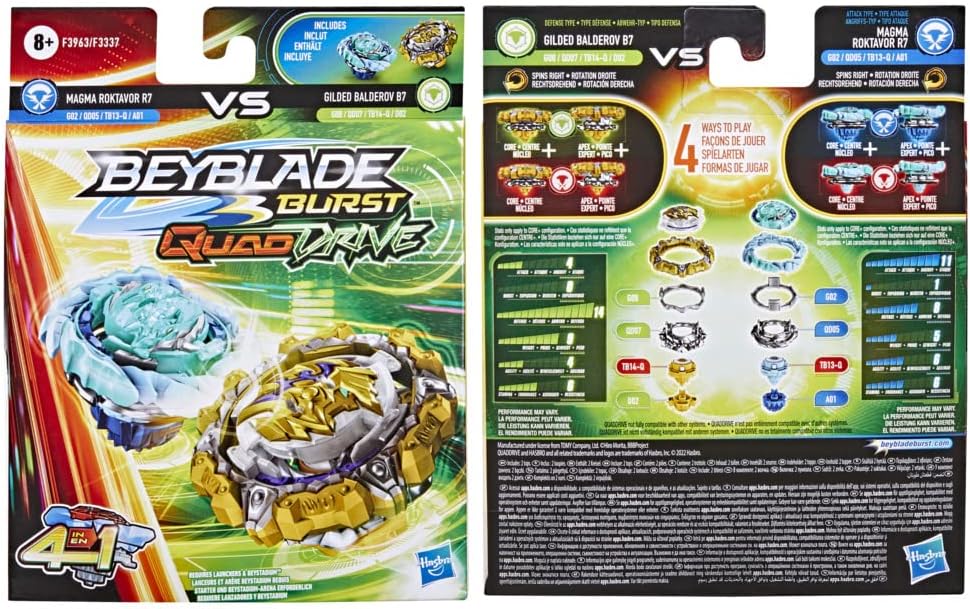 Beyblade Burst QuadDrive Magma Roktavor R7 und Gilded Balderov B7 Doppelpack − Battle Kreisel