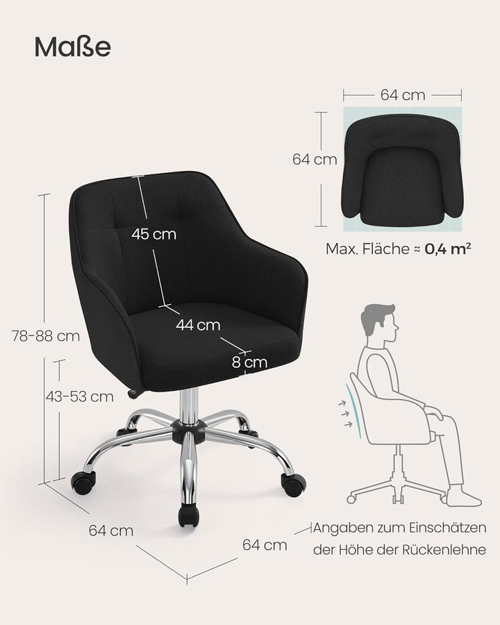 SONGMICS Homeoffice Stuhl, Drehstuhl, Schreibtischstuhl, höhenverstellbar, bis 110 kg belastbar, atm
