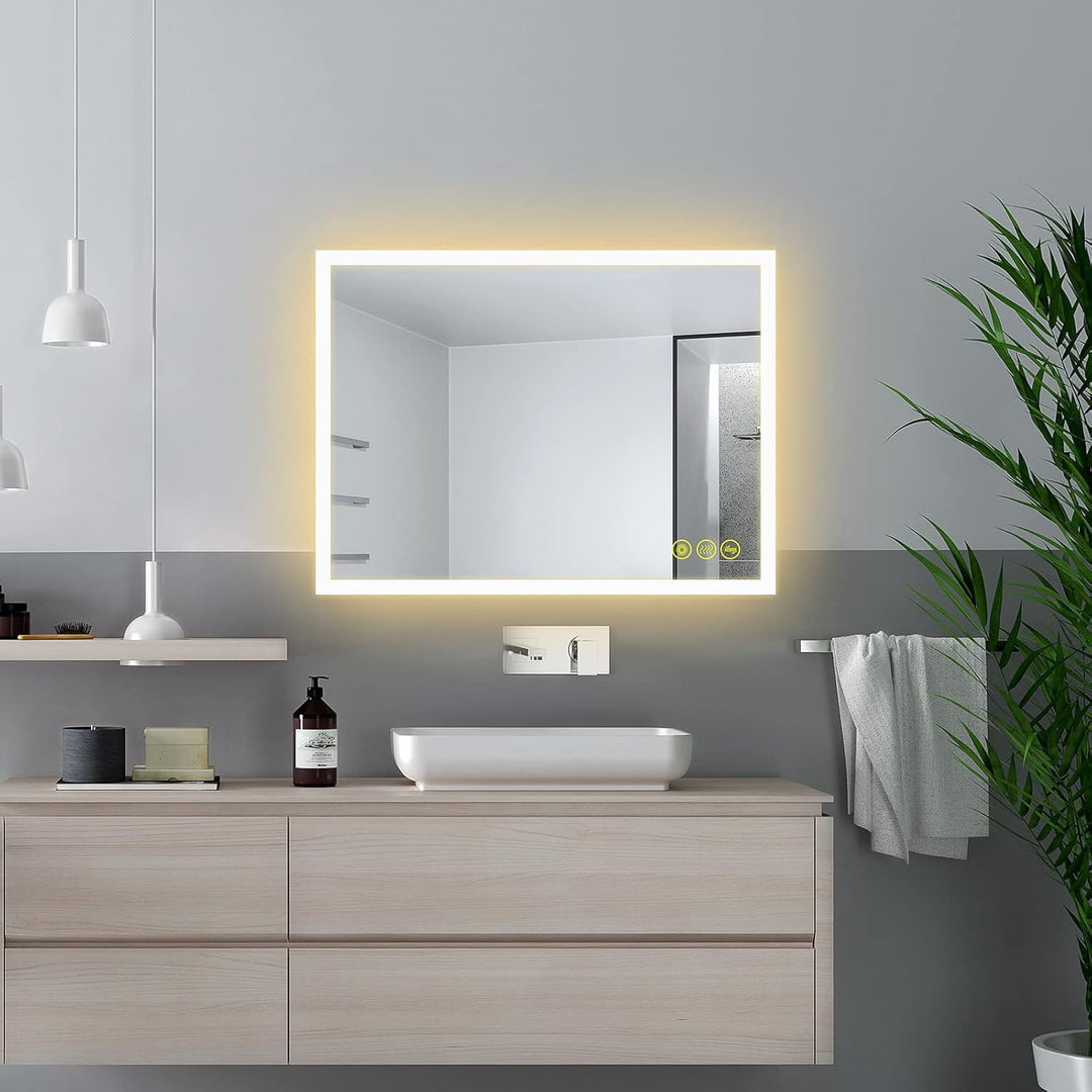 AI-LIGHTING Badspiegel mit Beleuchtung 80x60 cm Rechteckiger Badezimmerspiegel mit Beleuchtung Antib
